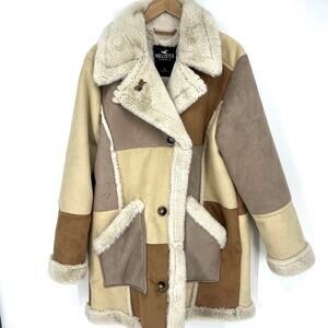 Hollister Womens Patchwork Faux Suede Coat Y2K Penny Lane Style  Size XL